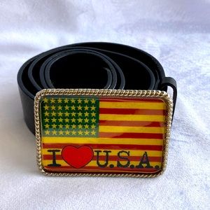 I Love USA Leather Belt - M/L